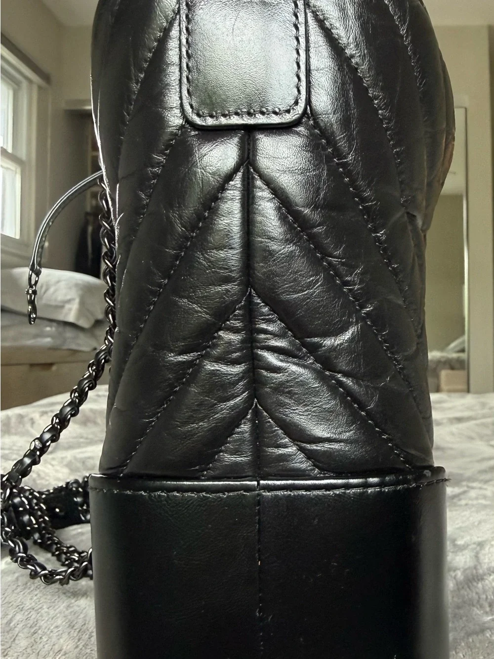 CHANEL Black Quilted Hobo Bag with Leather Base medium size